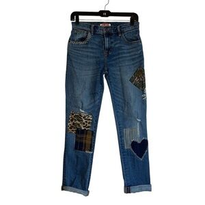 Johnny Was Orla Patched Boyfriend Embroidered Denim Boho Jeans